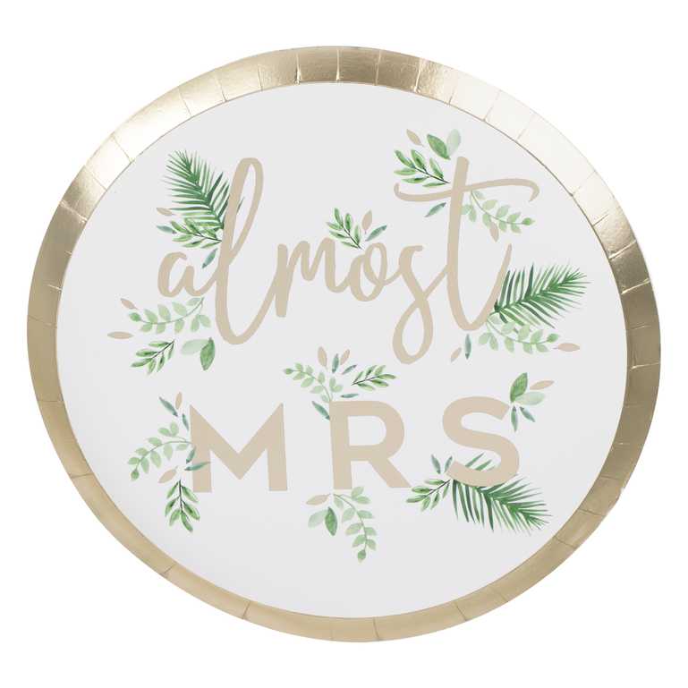 almost mrs hens party bridal shower bachelorette decorations plates gold botanical