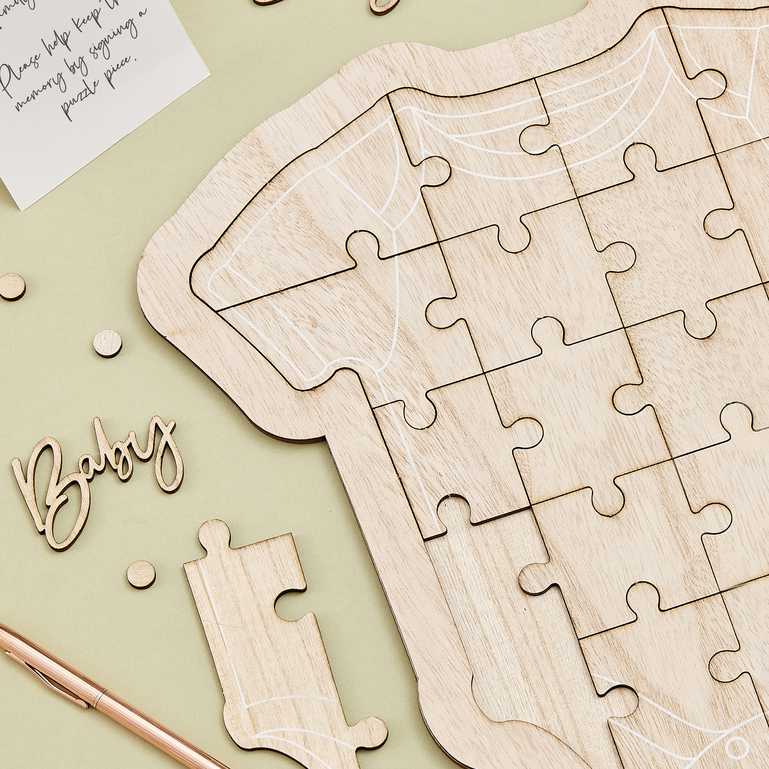 baby wooden jigsaw memory guest book keepsake gift memory baby shower gender reveal game