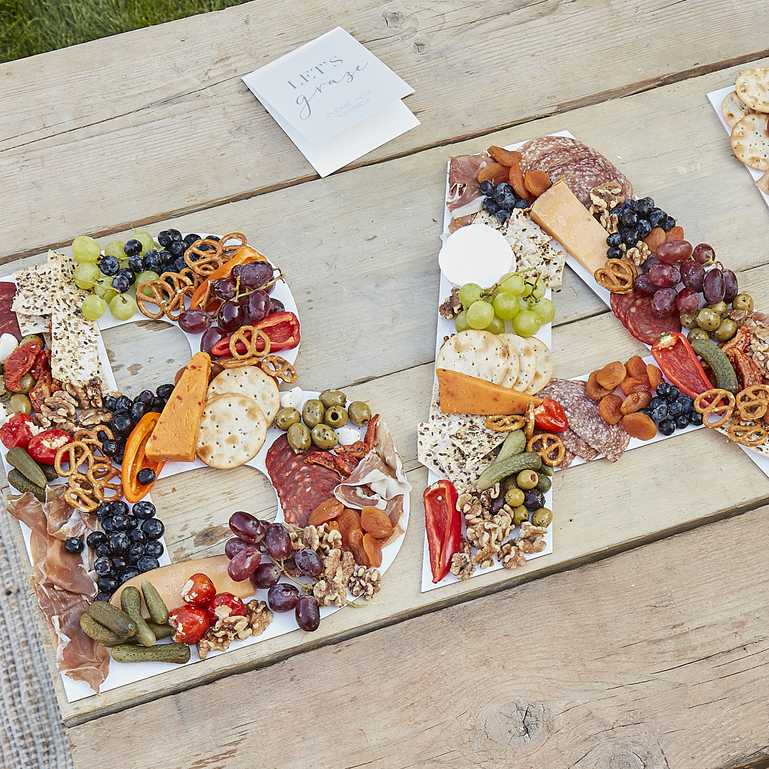 baby shower words 'BABY' grazing table food display tray decorations