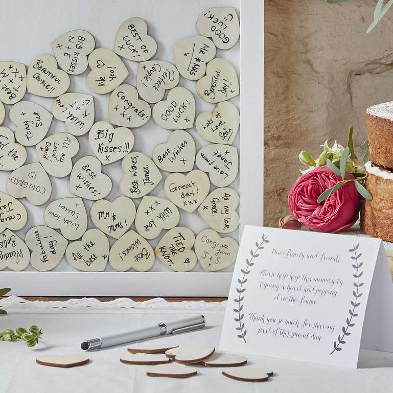 wedding bridal shoer engagement party wooden love heart guest book keepsake frame display