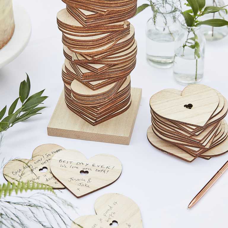 wooden love heart stack guest book wedding engagement party keepsake idea