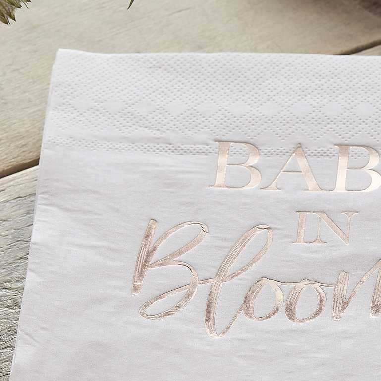 White & Rose Gold Baby in Bloom Baby Shower Napkins