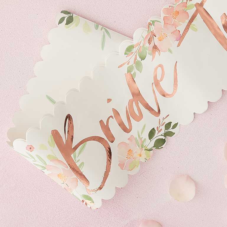 bride to be sash rose gold floral flower design for bridal shower bachelorette or hens party gift for the bride