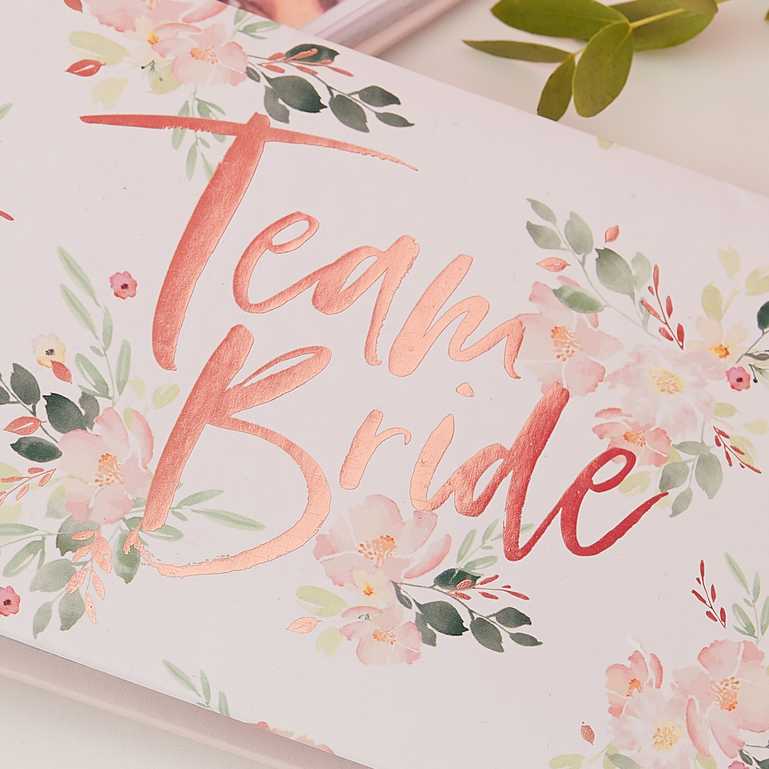 team bride rose gold floral hen bridal shower bachelorette bridal shower party photo album keepsake book gift for the bride to be