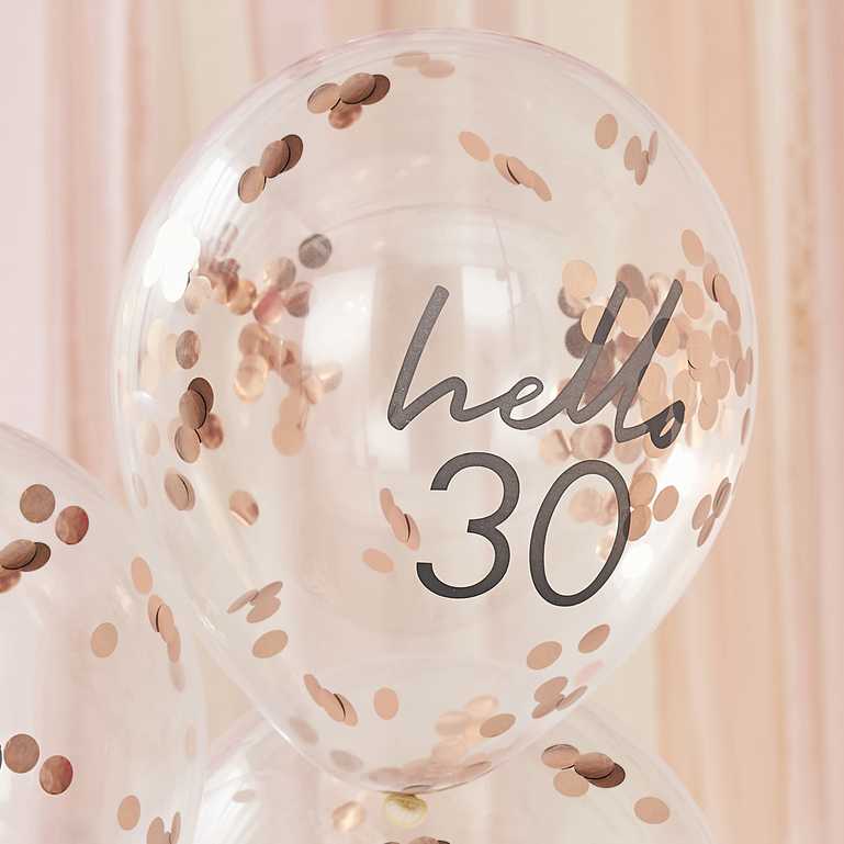 Hello 30 Rose Gold Confetti 30th Birthday Party Balloons