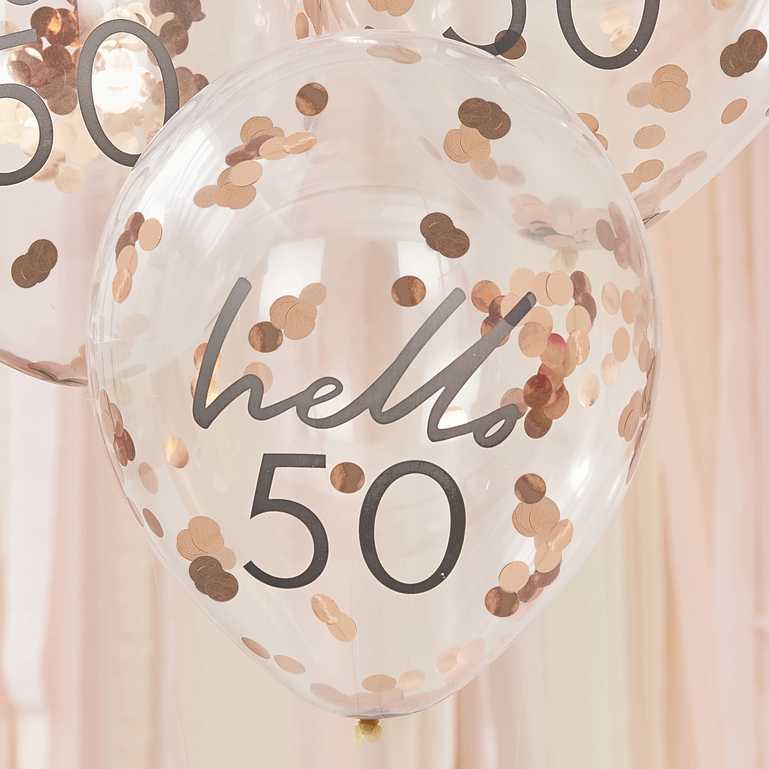 Hello 50 Rose Gold Confetti 50th Birthday Party Balloons