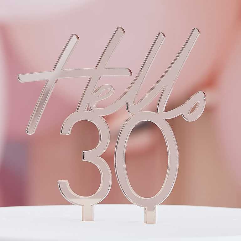 Hello 30 Rose Gold 30th Birthday Party Cake Topper