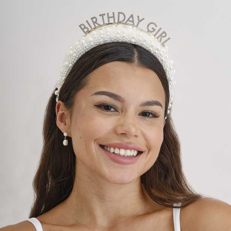 Rhinestone & Pearl Birthday Girl Headband Crown