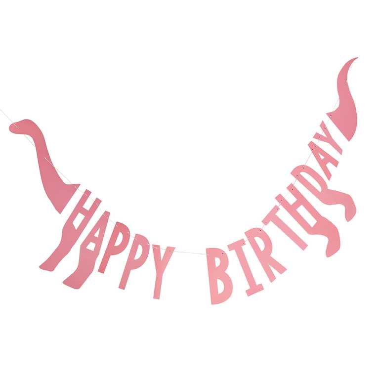 pink dinosaur girls kids chiildren birthdya party hanging banner bunting decoration