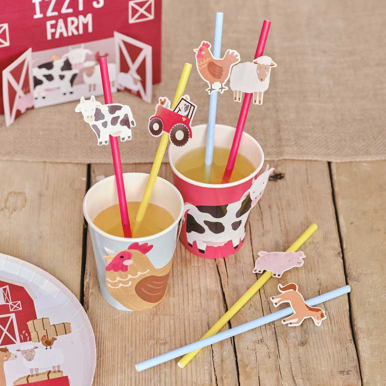 Farm animal barnyard birthday party theme paper party straw