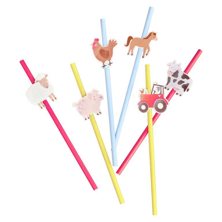 Farm animal barnyard birthday party theme paper party straw