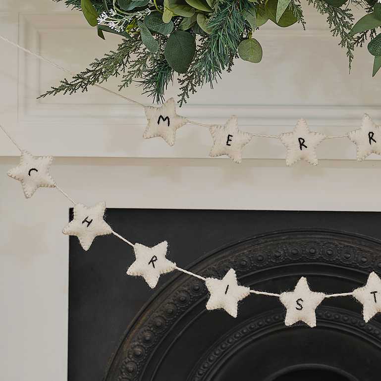 White Felt Merry Christmas Bunting Banner Decoration