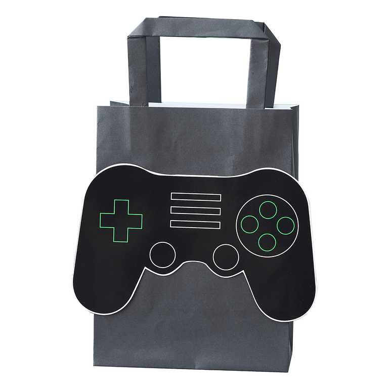 gamer themed birthday party bags with a pop out game controller design