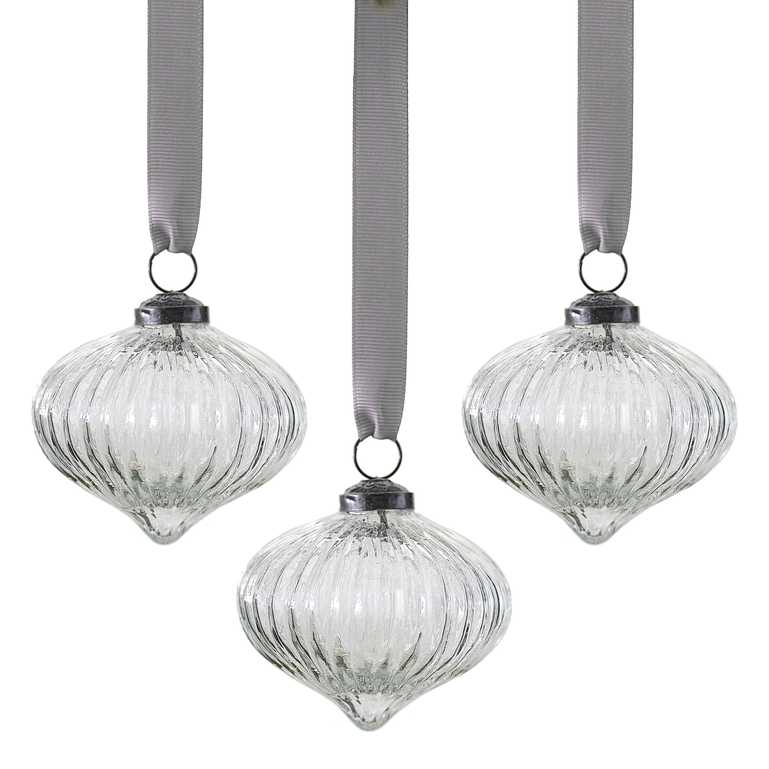glass ribbed christmas tree bauble decorations