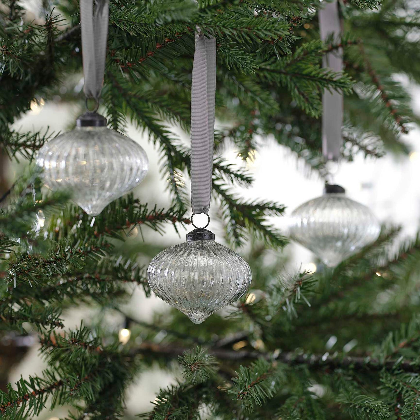 glass ribbed christmas tree bauble decorations