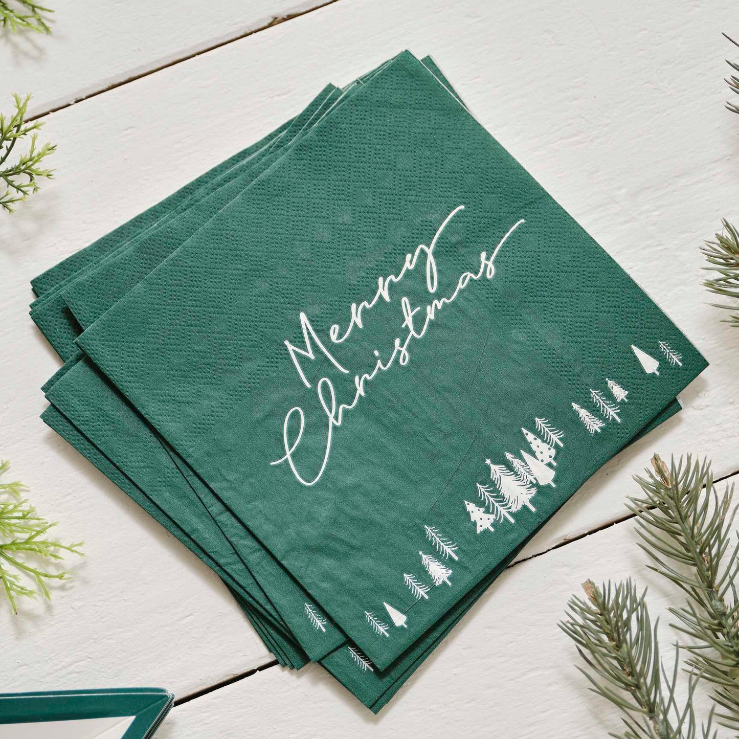 Eco-Friendly Green Merry Christmas Paper Party Napkins Serviettes