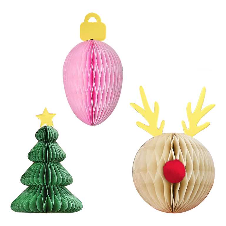 Merry & Bright Christmas Honeycomb Present Gift Toppers