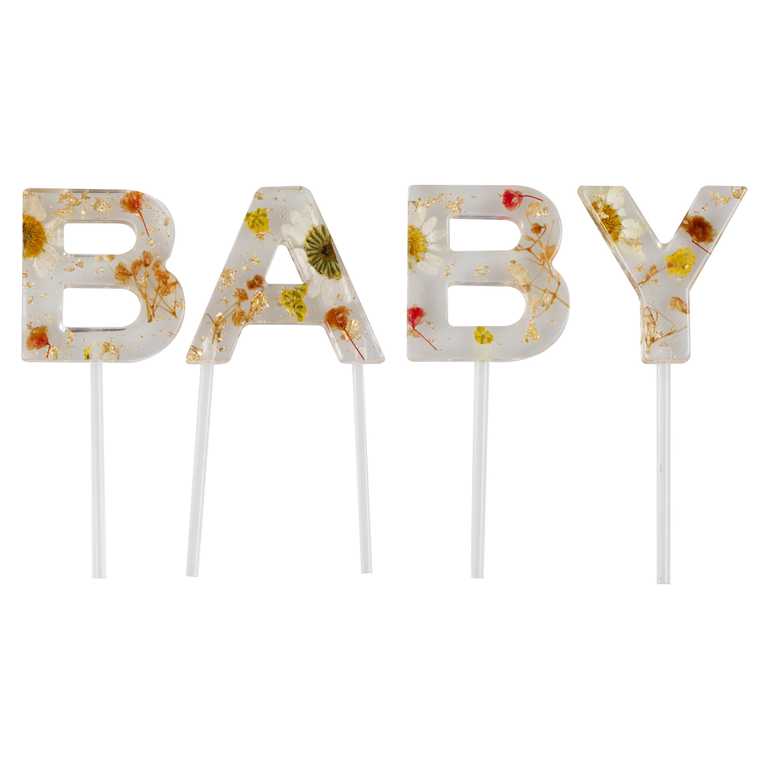 Pressed Flower BABY Letters Cupcake Cake Topper