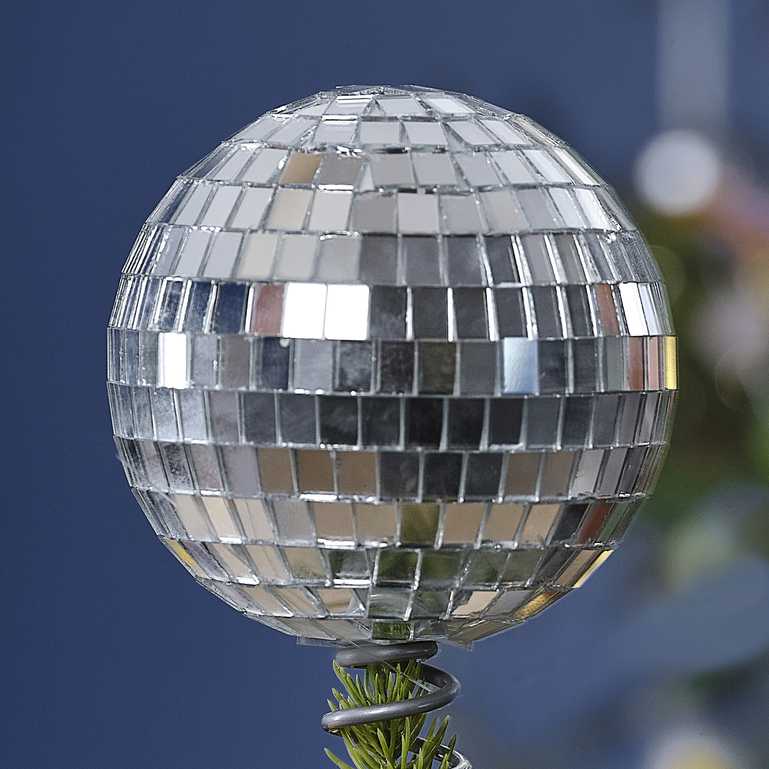 Silver Disco Ball Christmas Tree Star Topper Decoration