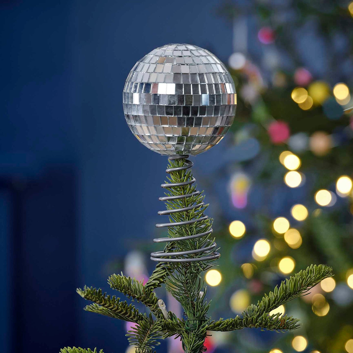 Silver Disco Ball Christmas Tree Star Topper Decoration