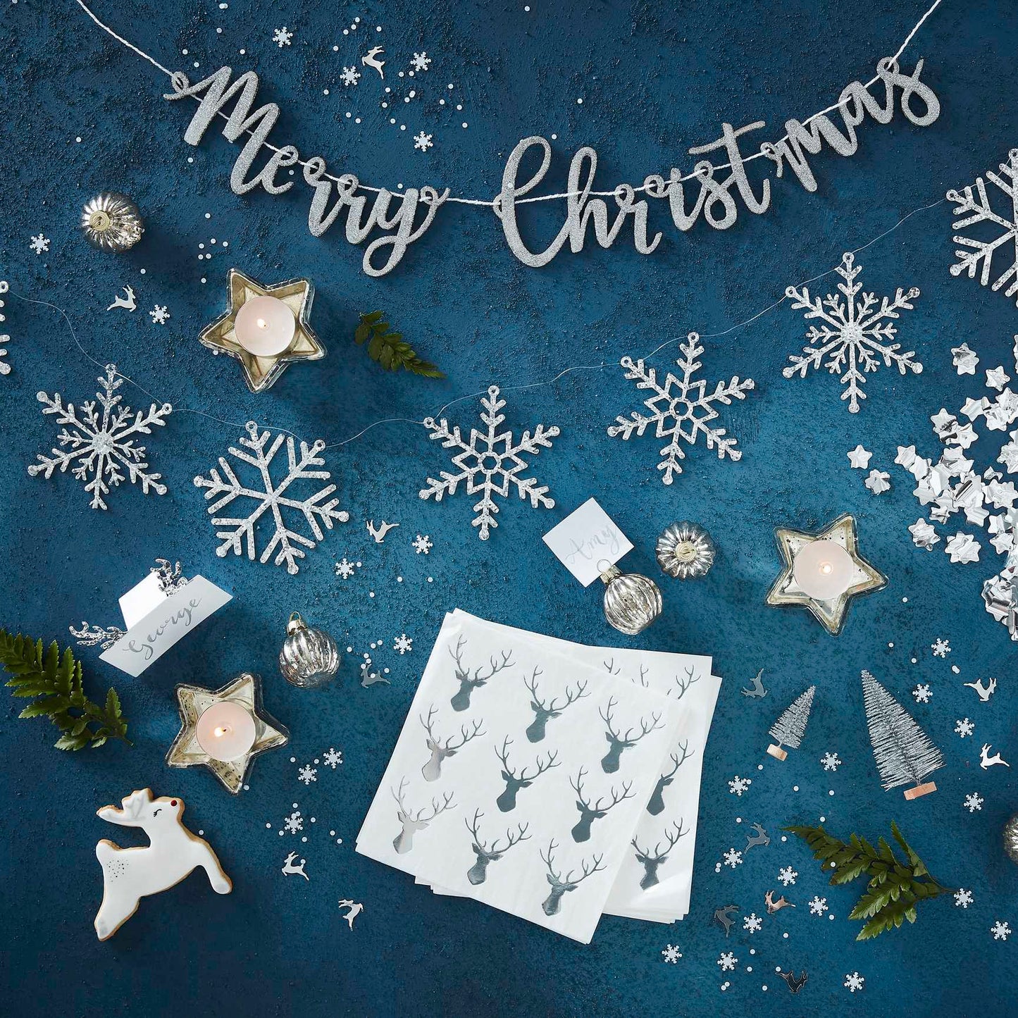 Silver Christmas Bauble Name Place Card Holders Pk 6