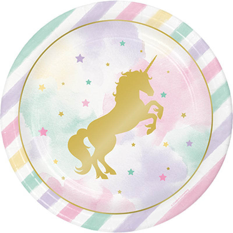 Unicorn Sparkle Paper Party Plates Pk 8