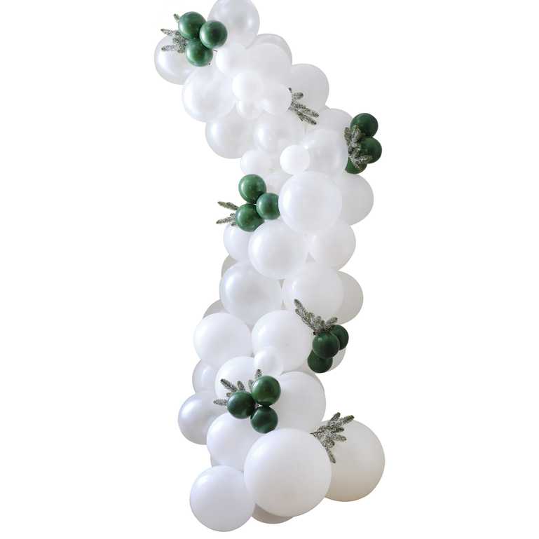 White & Green Winter Snow Foilage Balloon Garland Christmas Decoration