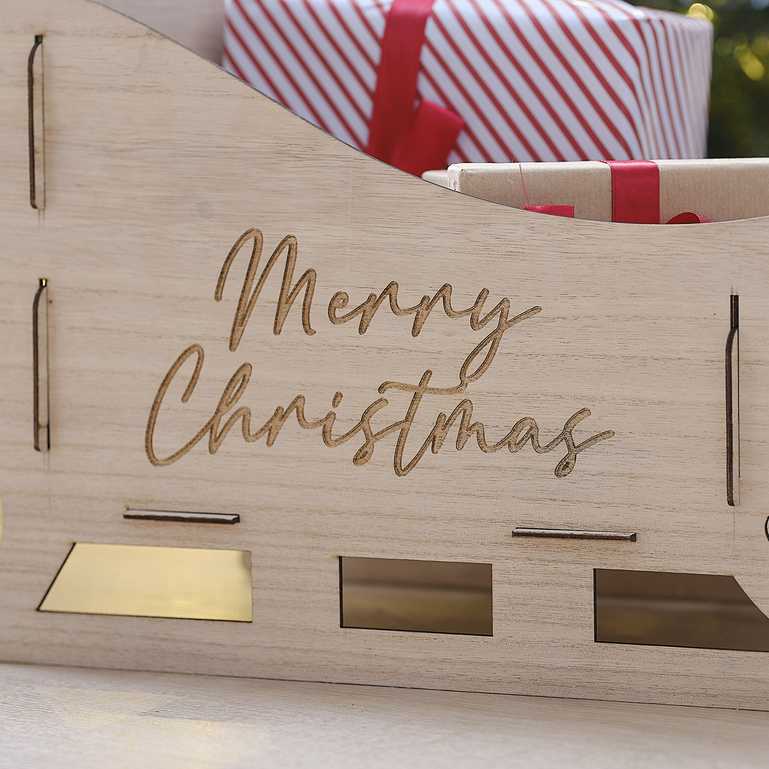 Wooden Christmas Santa Sleigh Present Gift Display Stocking Alternative