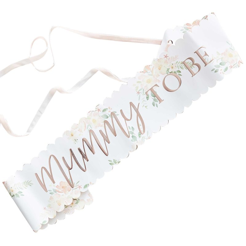 mummy to be baby shower sash floral design for a baby girl party or garden tea party vibe