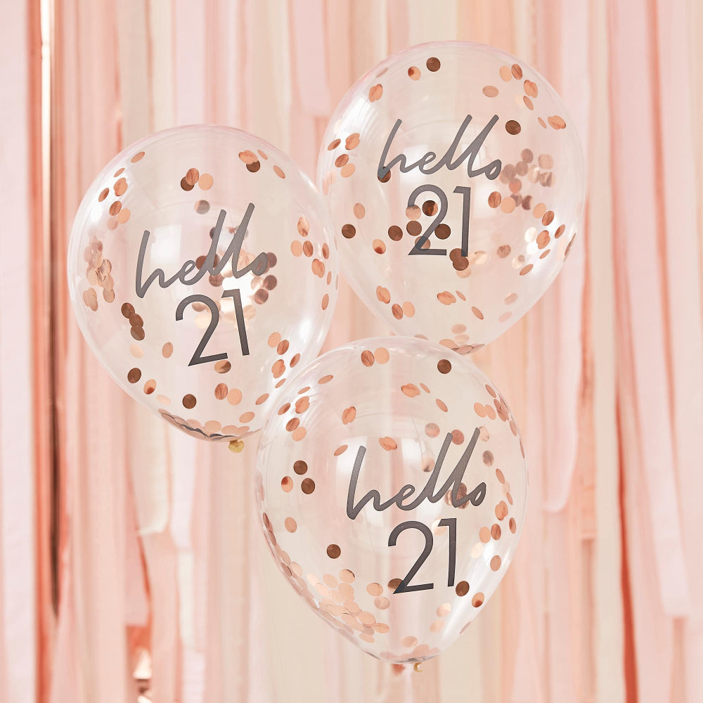 Hello 21 Rose Gold Confetti 21st Birthday Party Balloons