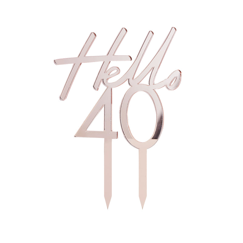 Hello 40 Rose Gold 40th Birthday Party Cake Topper