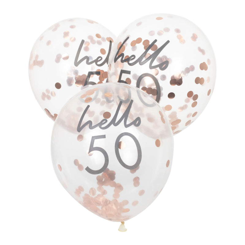 Hello 50 Rose Gold Confetti 50th Birthday Party Balloons