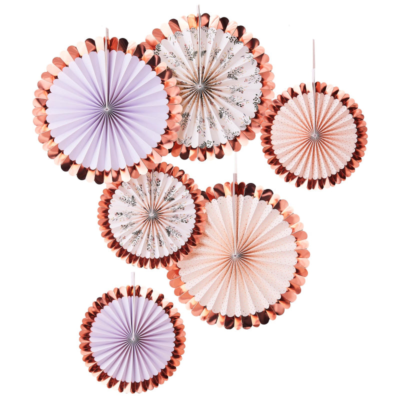Let's Par Tea Floral Rose Gold Hanging Wall Fan Decorations