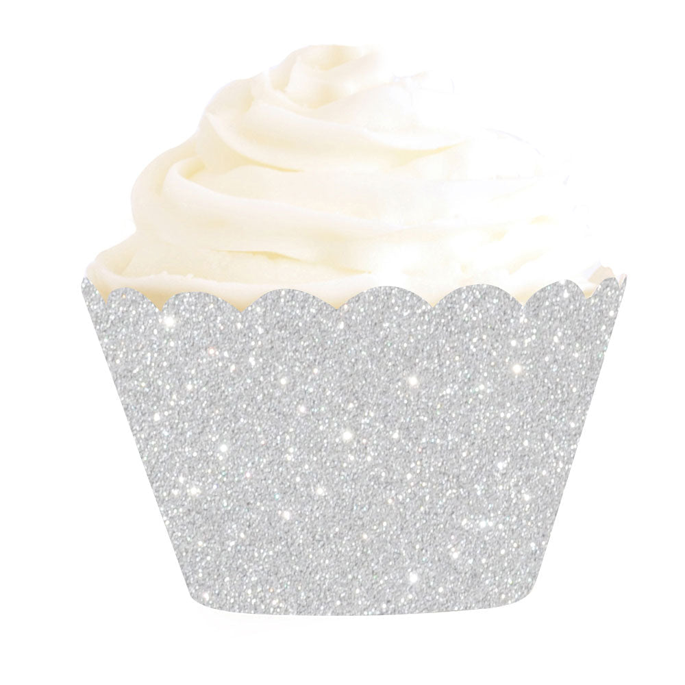 Silver Glitter Card Party Cupcake Wrapper