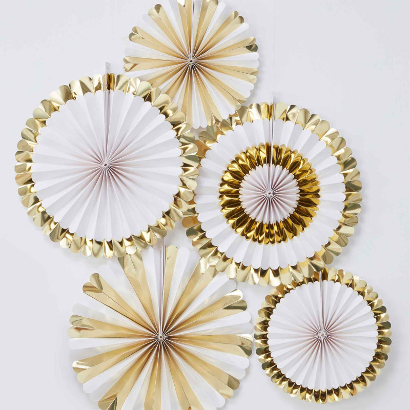 White & Gold Hanging Wall Fan Party Decorations