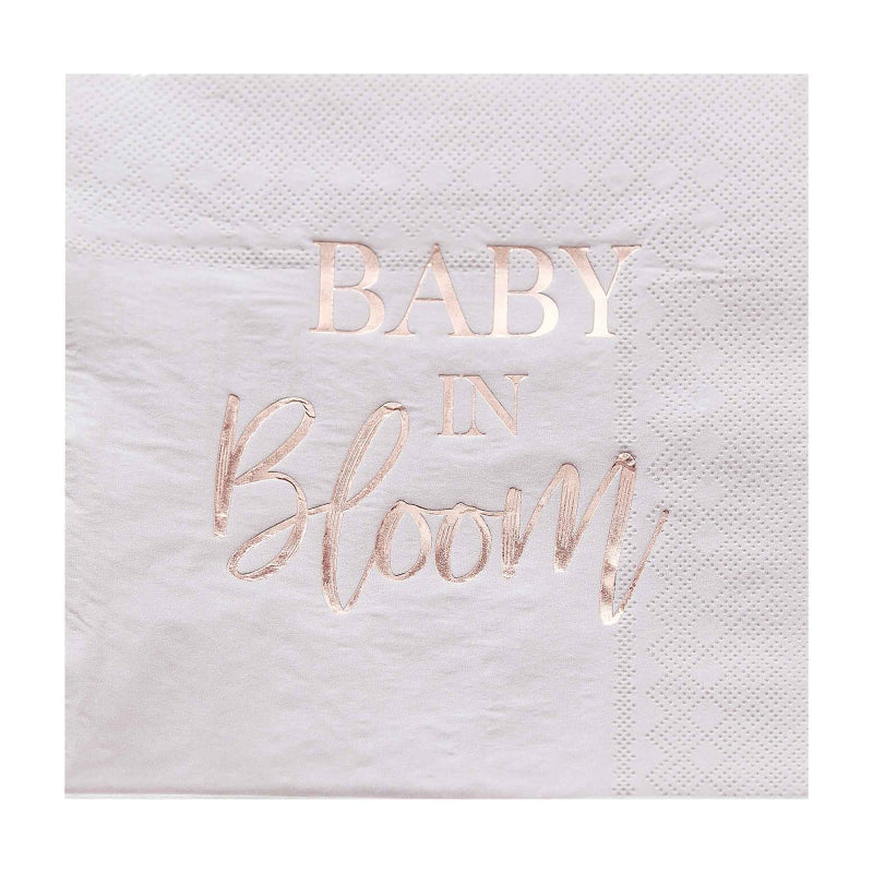 White & Rose Gold Baby in Bloom Baby Shower Napkins