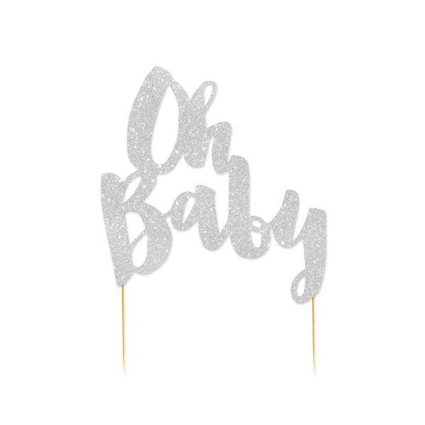 Silver Glitter Oh Baby Shower Cake Topper