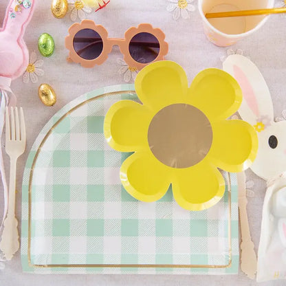 green gingham paper party plates for a cute garden cocktail party theme