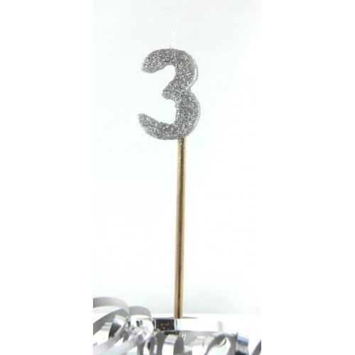 Number 3 Silver Glitter Birthday Candle