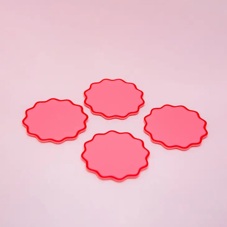 Red & Pink Wave Acrylic Drink Coaster Set