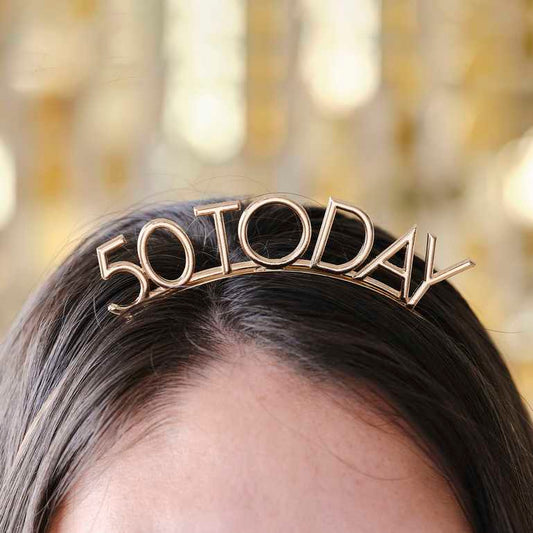 50 today 50th birthday party gold headband crown