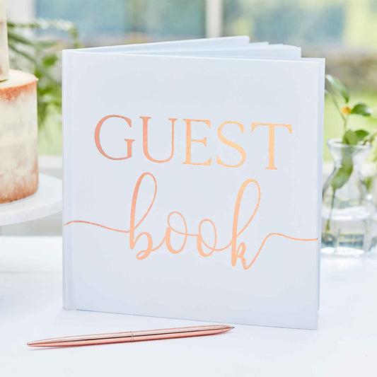 White & Rose Gold Wedding Guest Book