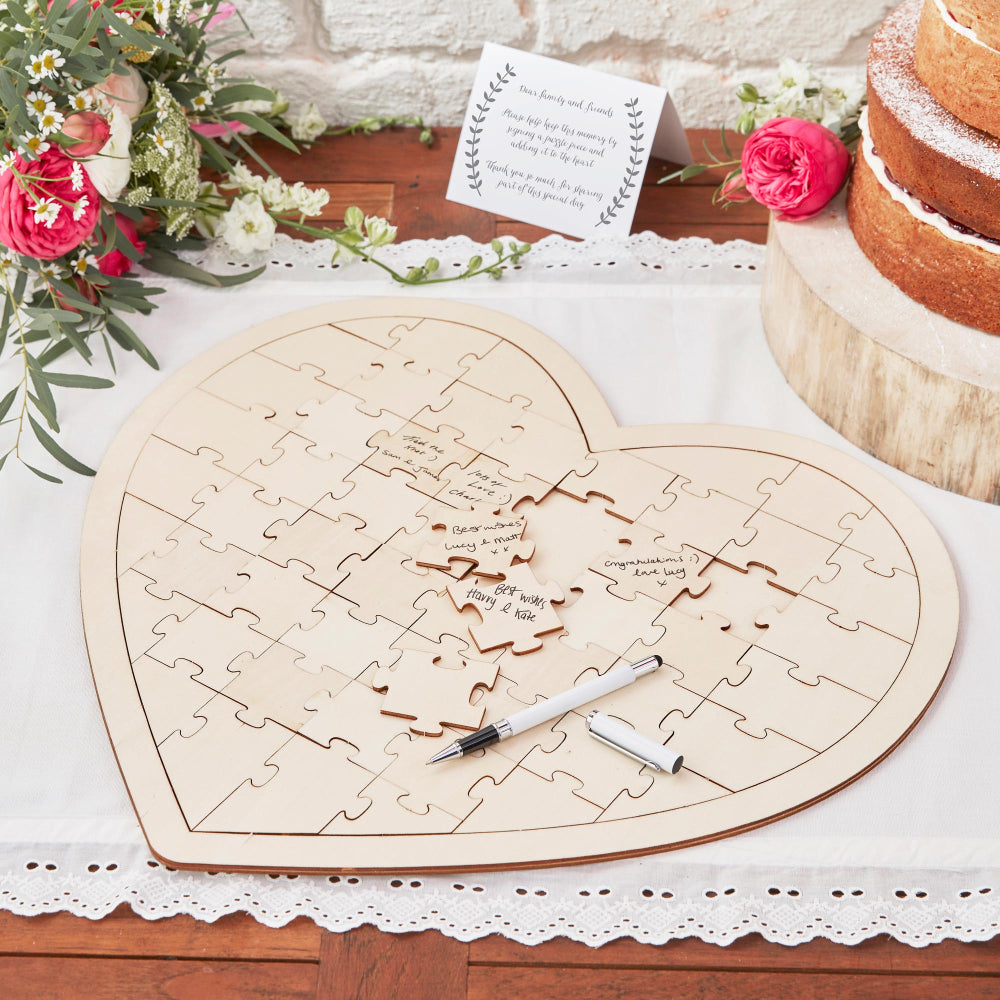 love heart jigsaw puzzle guest book keepsake wedding engagement baby shower bridal shower