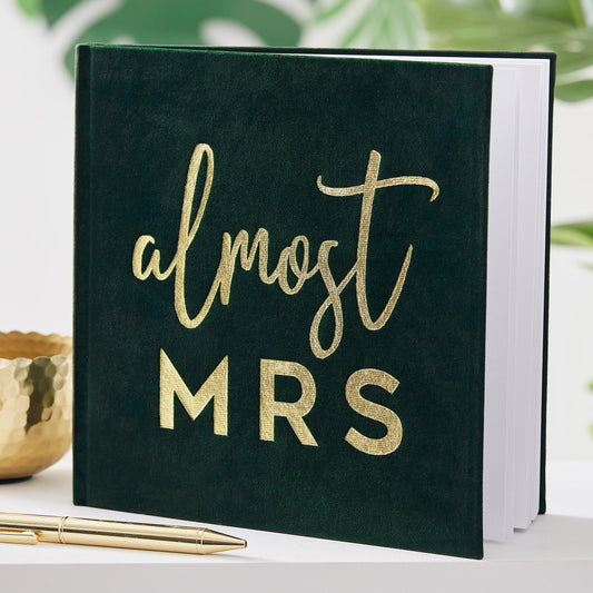 almost mrs team bride bride to be hens party bachelorette bridal shower guest book velvet black gold keepsake gift writing memories