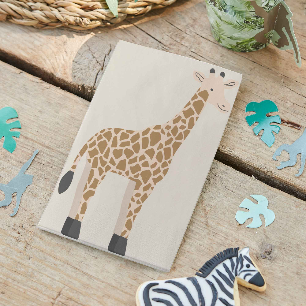 wild animal jungle safari giraffe paper birthday party napkins serviettes for kids