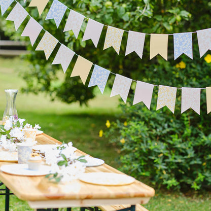 floral flower daisy paper party theme hanging banner bunting decorations for a garden party or tea party