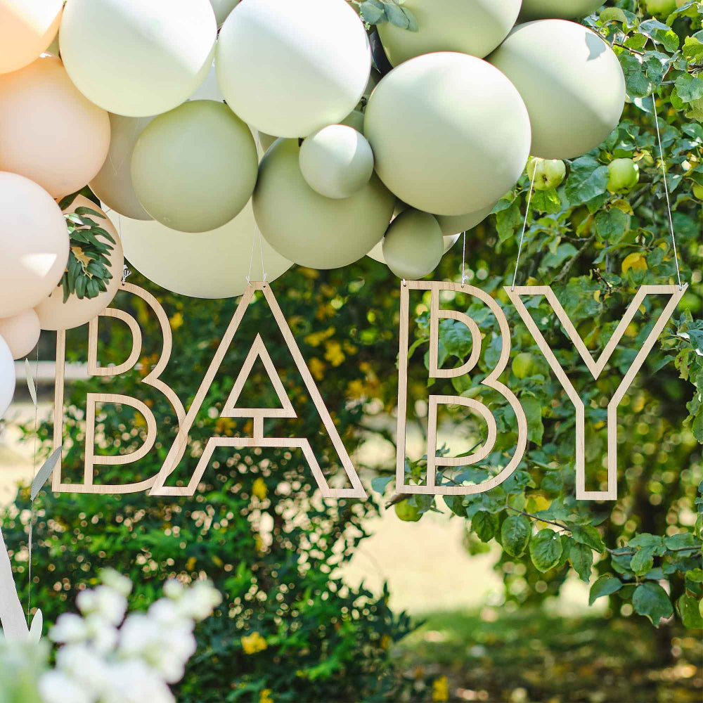 Wood Baby Hanging Baby Shower Sign Decoration