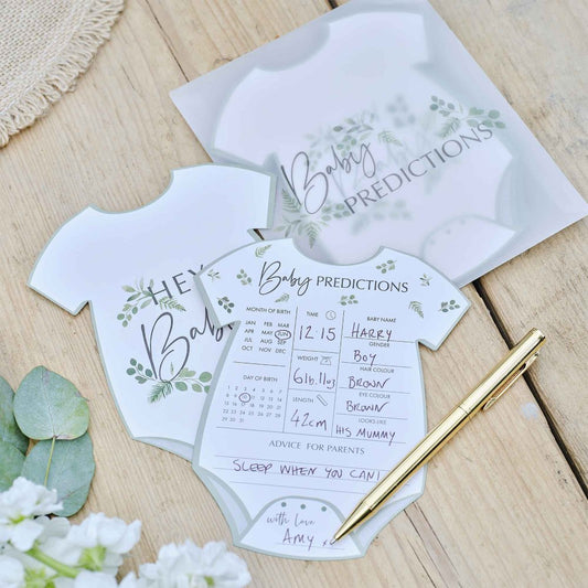 botanical baby shower baby prediction cards game gender reveal guest keepsake baby shower hey baby