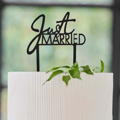 Just Married Black Wedding Cake Topper