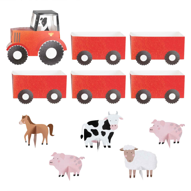 farm animal barnyard birthday party theme food tractor stand tray display 3d tractor made from card